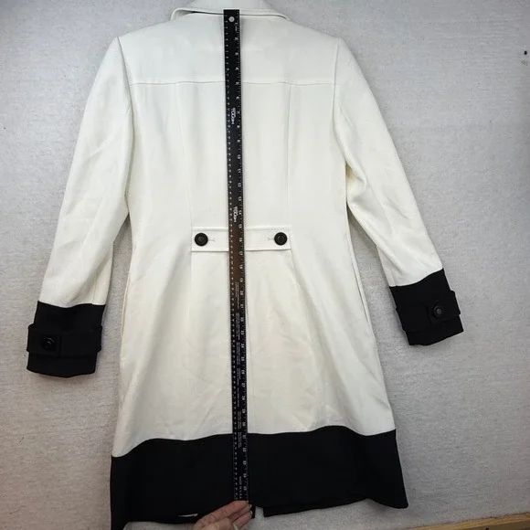 White House Black Market WHBM Trench Coat Blazer White Black XS classy preppy - Picture 5 of 10